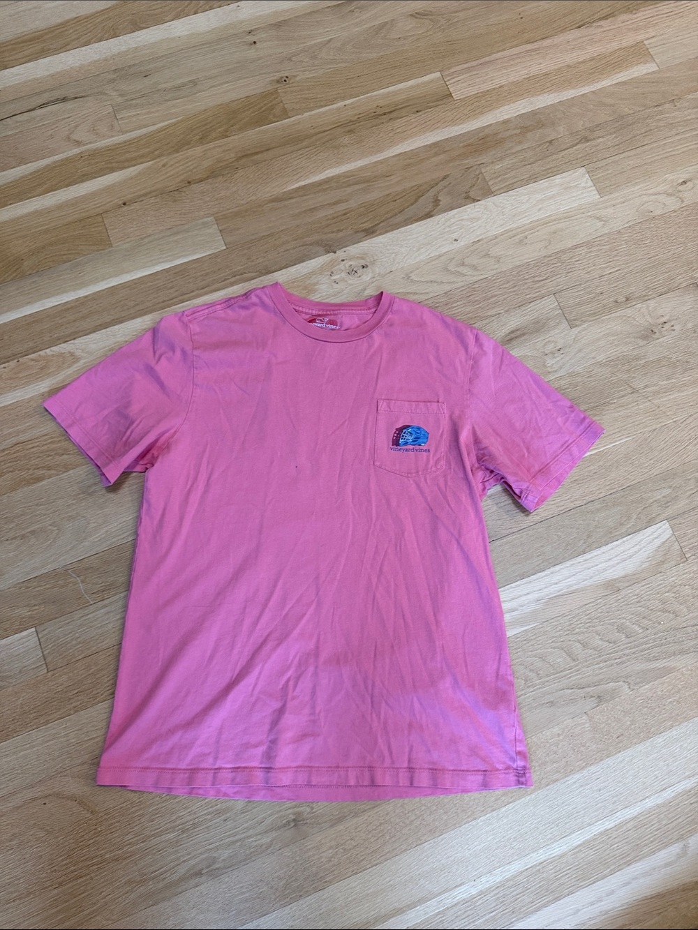 Vineyard Vines Girls Pink Pocket Tee with Small Whale Logo